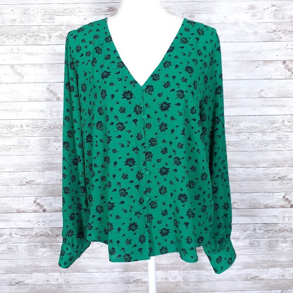 BP Ditsy Floral Blouse XL Green Gold Top 264A